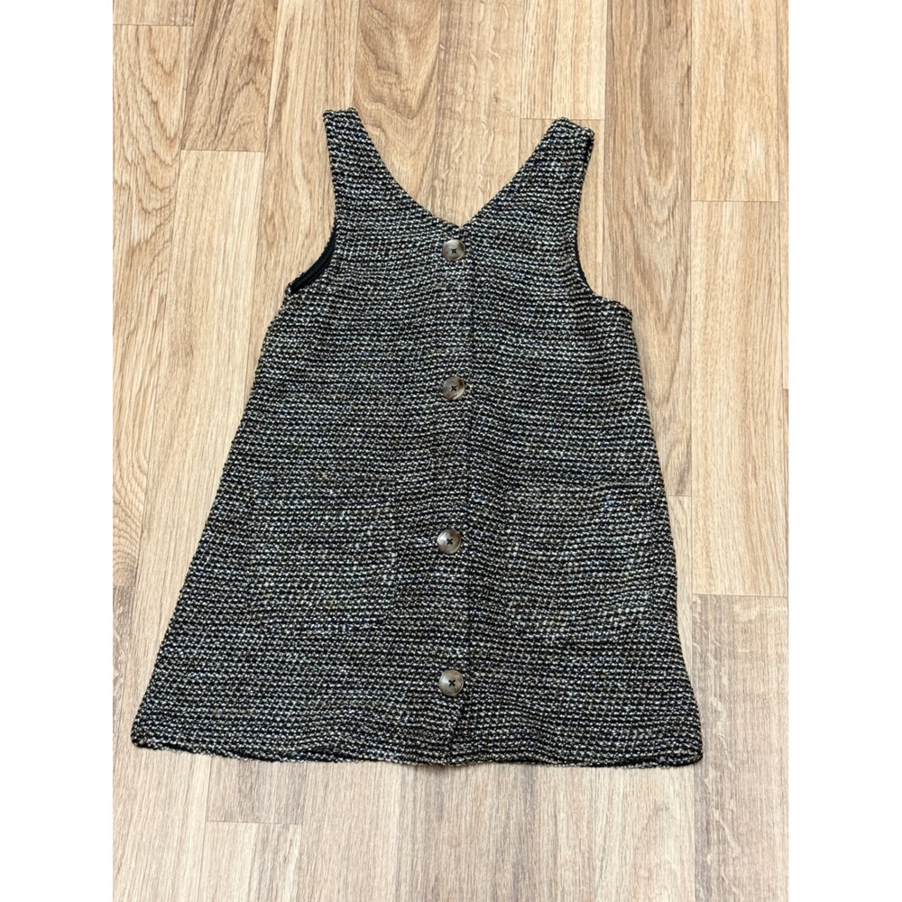 Zara Kids Girls Tweed Pinafore Dress Black White Metallic Button Front Size 2-3Y